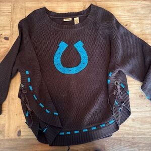 WRANGLER Colts Brown Sweater with Turquoise Horseshoe Accent